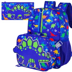 3 Piece Dinosaur Backpack Set For Boys 16 Bookbag With Lunch Box Elementary School