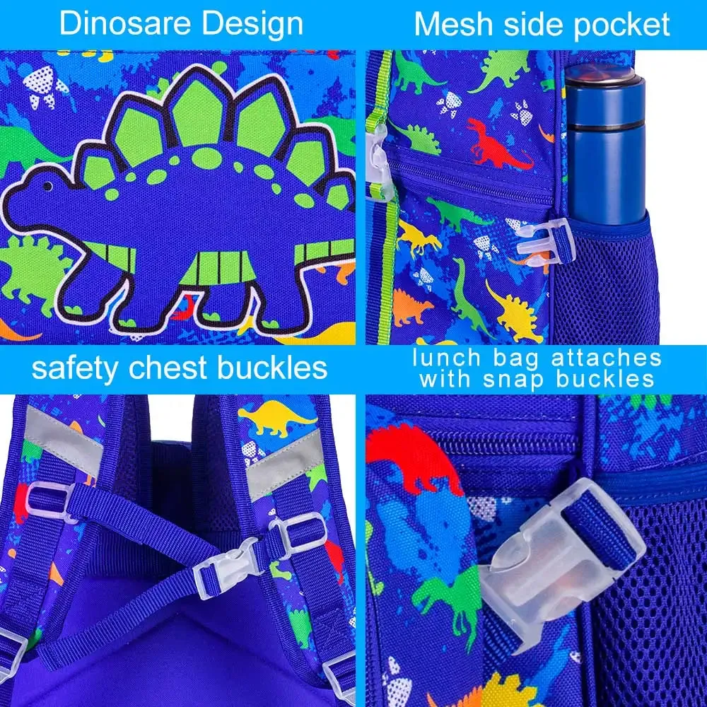 3 Piece Dinosaur Backpack Set For Boys 16 Bookbag With Lunch Box Elementary School