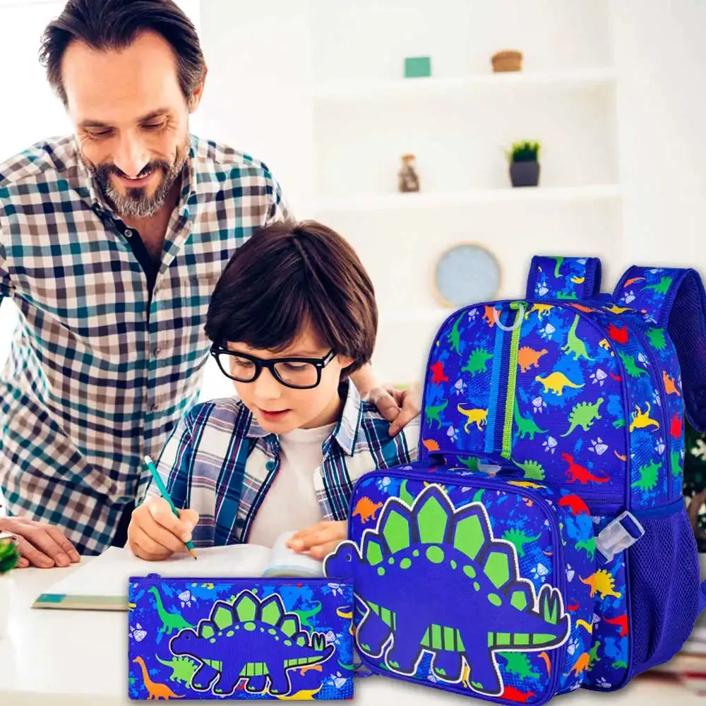 3 Piece Dinosaur Backpack Set For Boys 16 Bookbag With Lunch Box Elementary School