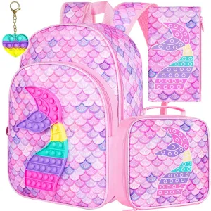 3 Piece Mermaid Backpack Set For Girls 16 Inch Little Kid Size With Lunch Box