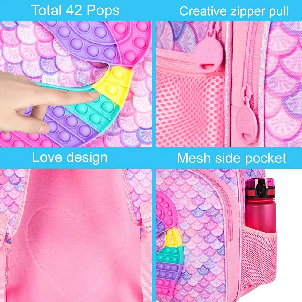 3 Piece Mermaid Backpack Set For Girls 16 Inch Little Kid Size With Lunch Box