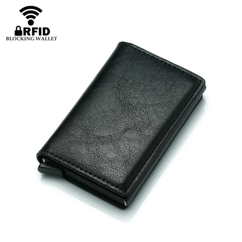 Anti Magnetic Rfid Leather Metal Wallet Universal Fit Black