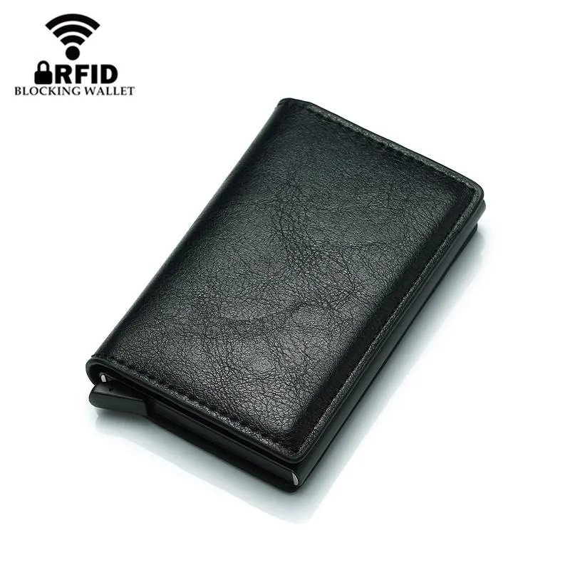 Anti Magnetic Rfid Leather Metal Wallet Universal Fit Black