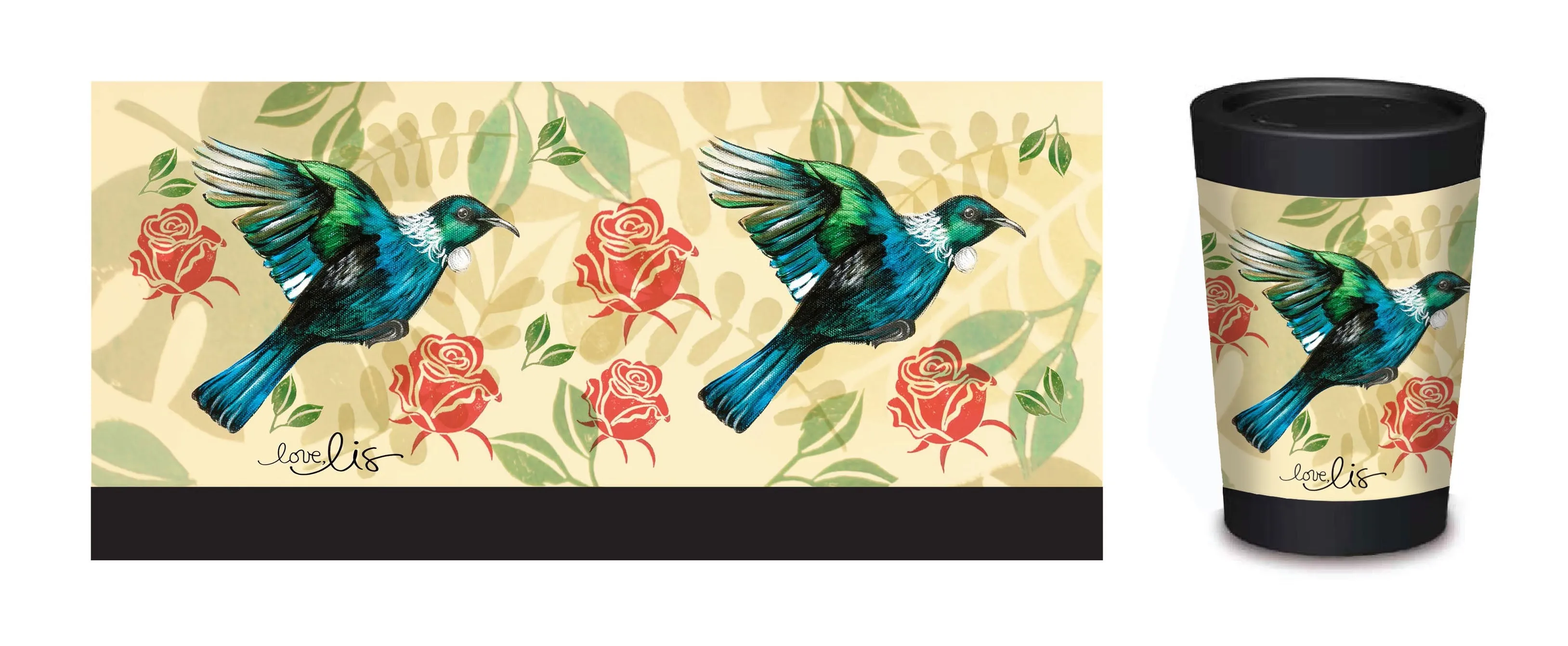Cuppa Coffee Cup 5072 Tui  Designed by NZ Artist Love Lis NZ 12oz