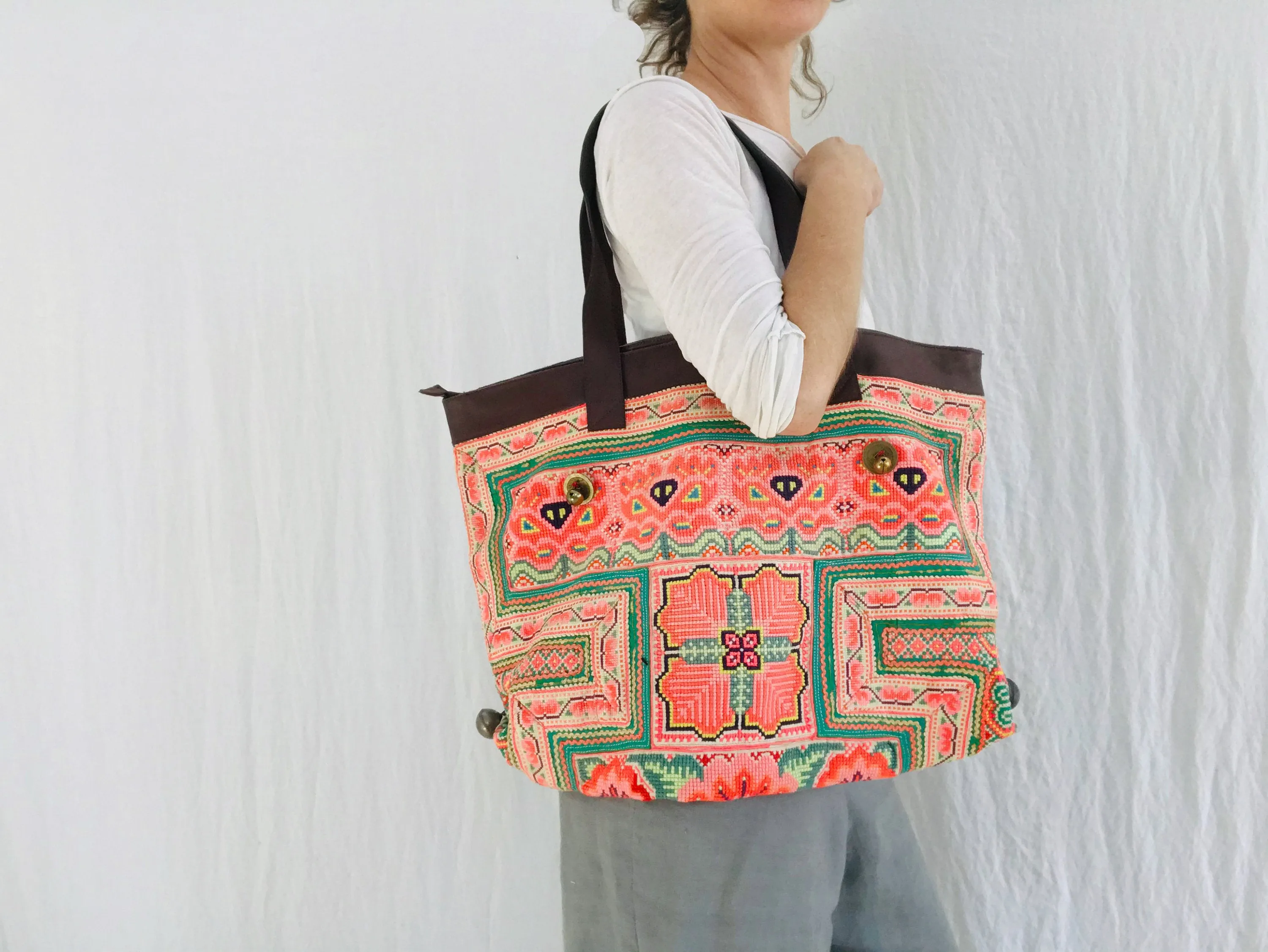 Large Vintage Hmong Embroidered Applique Bag from Thailand