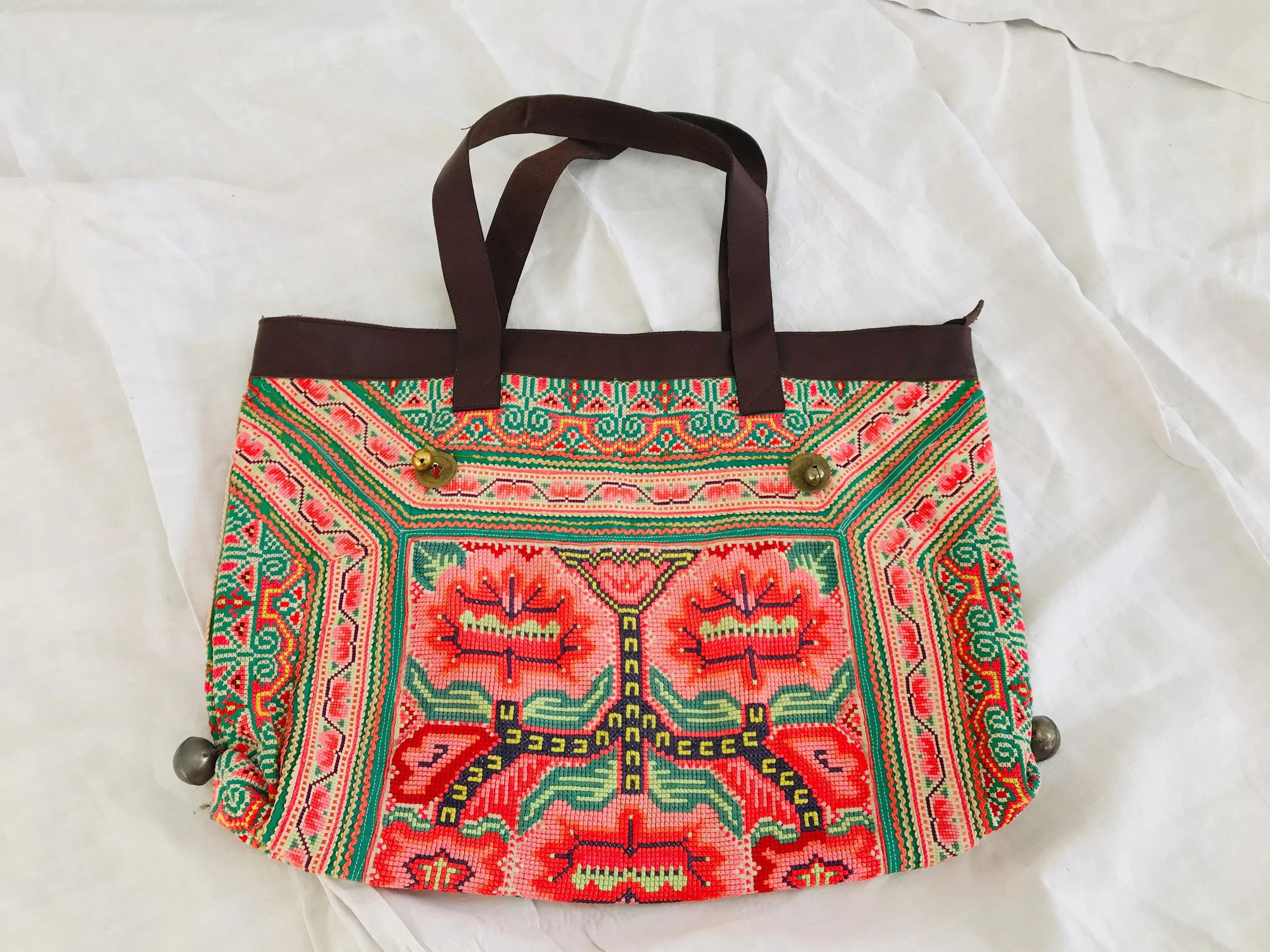 Large Vintage Hmong Embroidered Applique Bag from Thailand