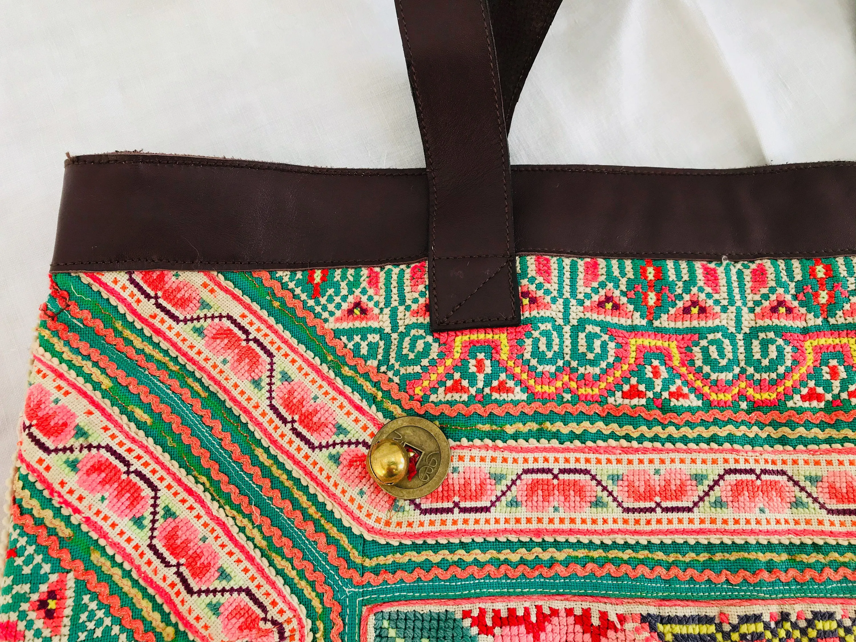 Large Vintage Hmong Embroidered Applique Bag from Thailand