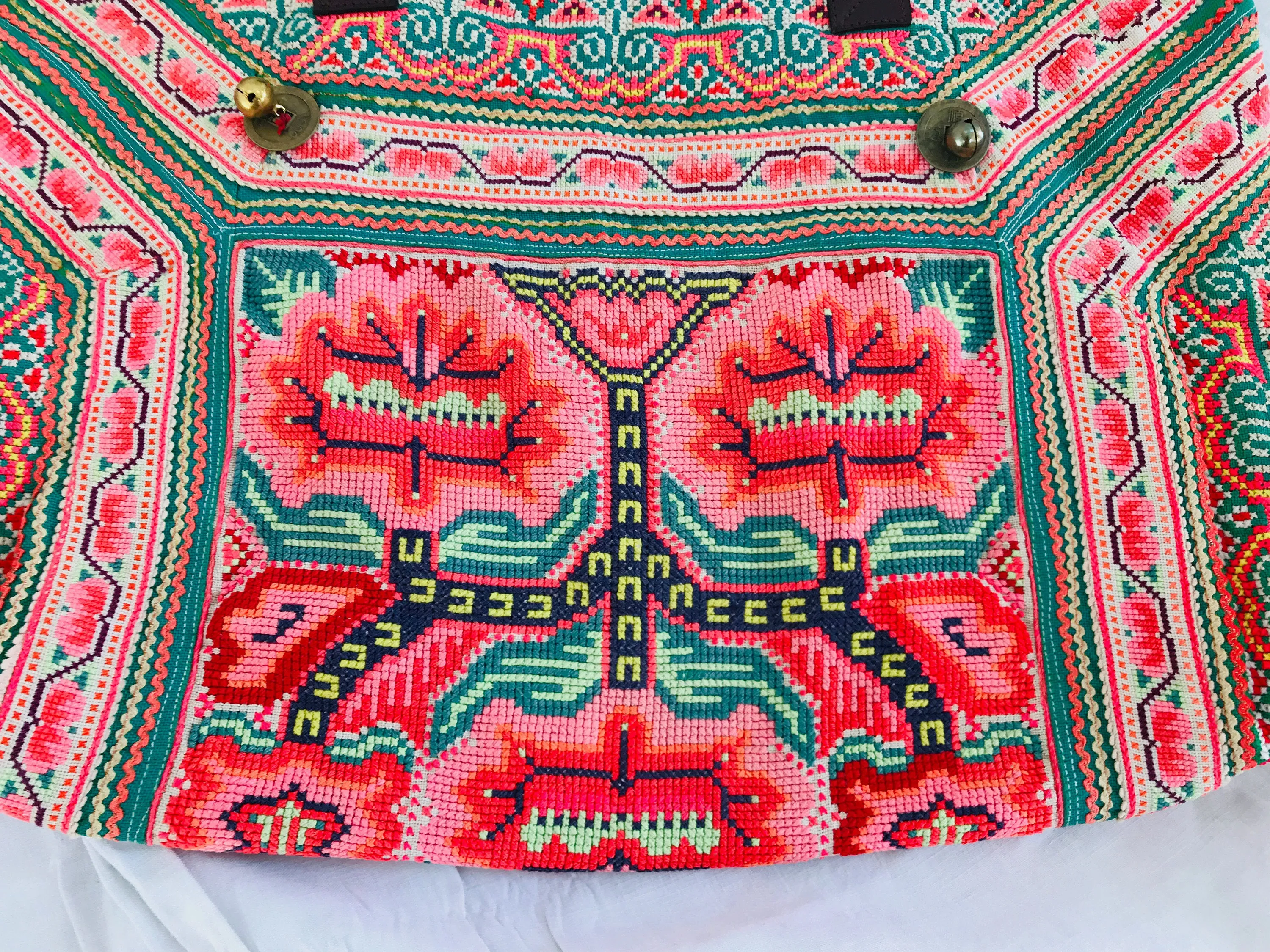 Large Vintage Hmong Embroidered Applique Bag from Thailand