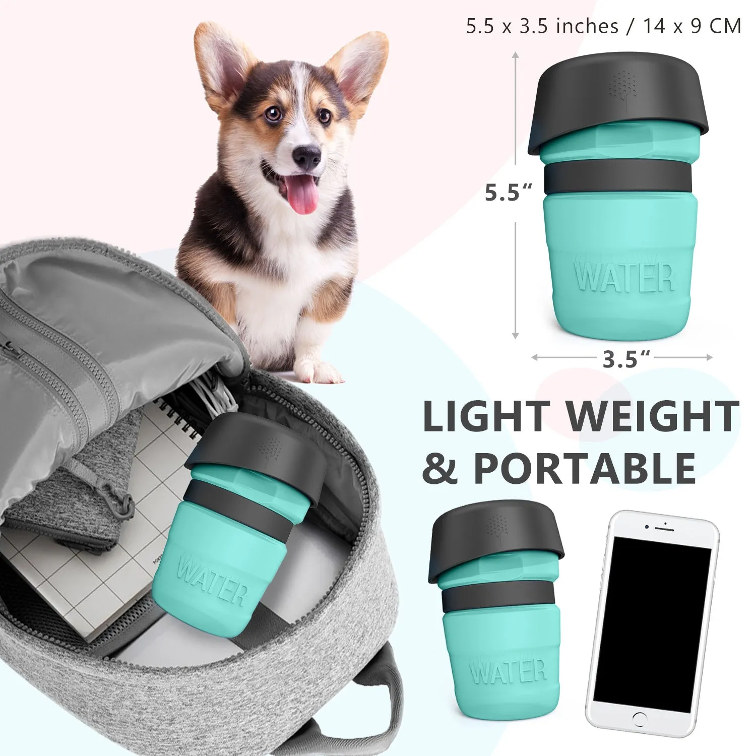PetMate 2-in-1 Foldable Travel Dog Water Bottle & Dispenser (17.6 oz / 520ml) - Leakproof, Portable, and Easy to Use