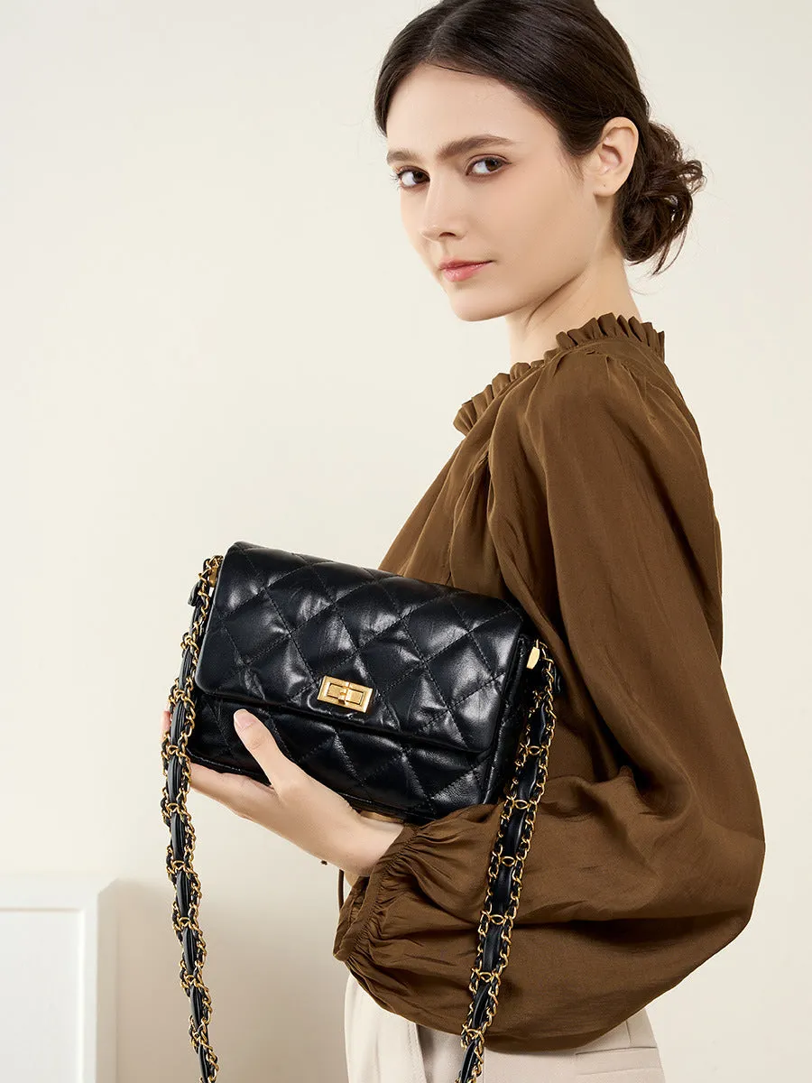 Women Classic Leather Chian Strap Cross Body Bag