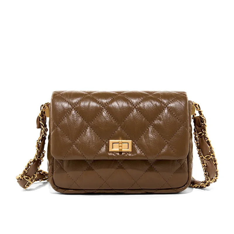 Women Classic Leather Chian Strap Cross Body Bag