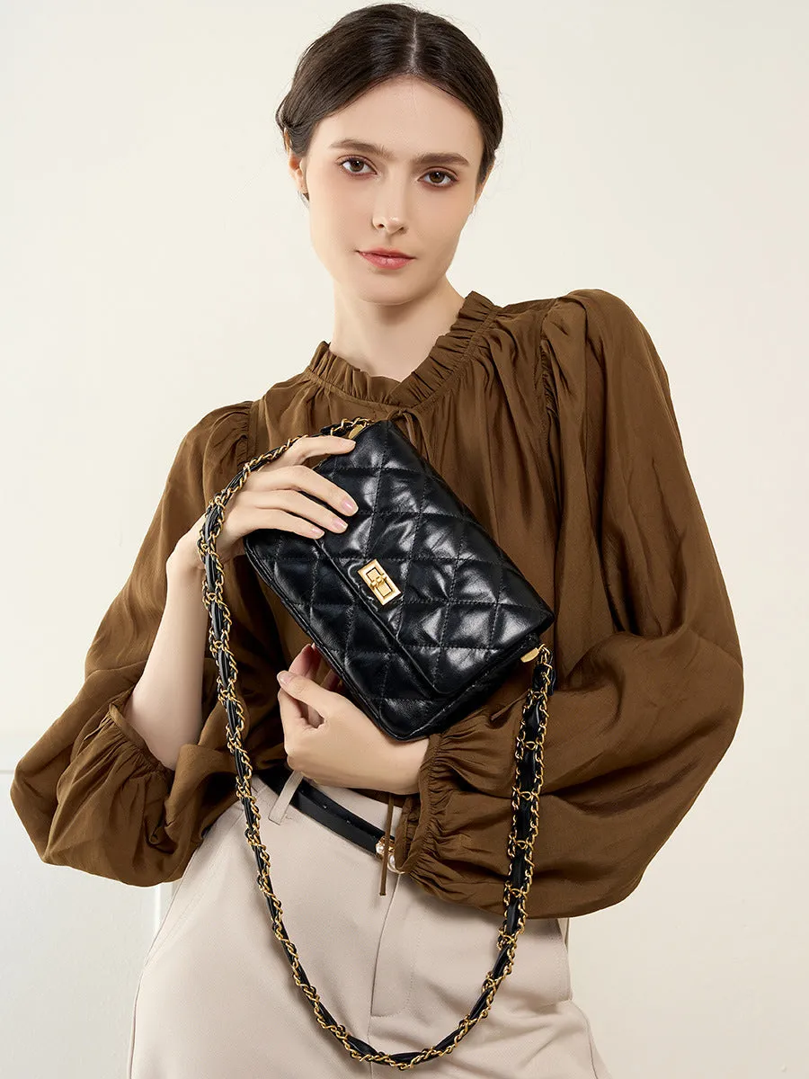 Women Classic Leather Chian Strap Cross Body Bag